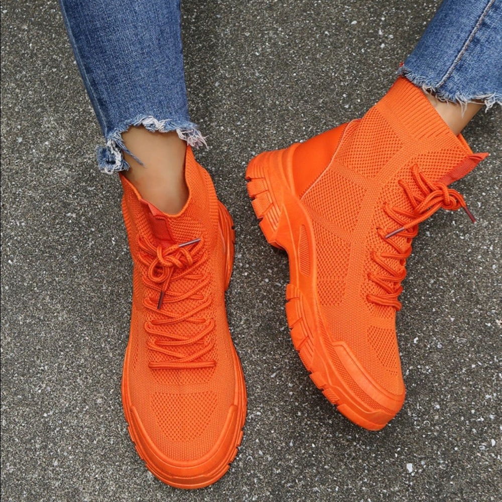 Orange high top sneakers size 7.5